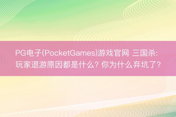 PG电子(PocketGames)游戏官网 三国杀: 玩家退游原因都是什么? 你为什么弃坑了?