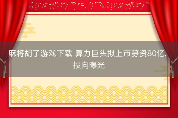麻将胡了游戏下载 算力巨头拟上市募资80亿， 投向曝光