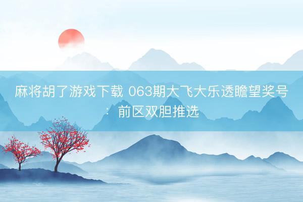 麻将胡了游戏下载 063期大飞大乐透瞻望奖号：前区双胆推选